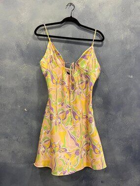 COTTON CANDY LA YELLOW DRESS WITH FLOWER-TYPE PRINT SIZE L FOR WOMEN